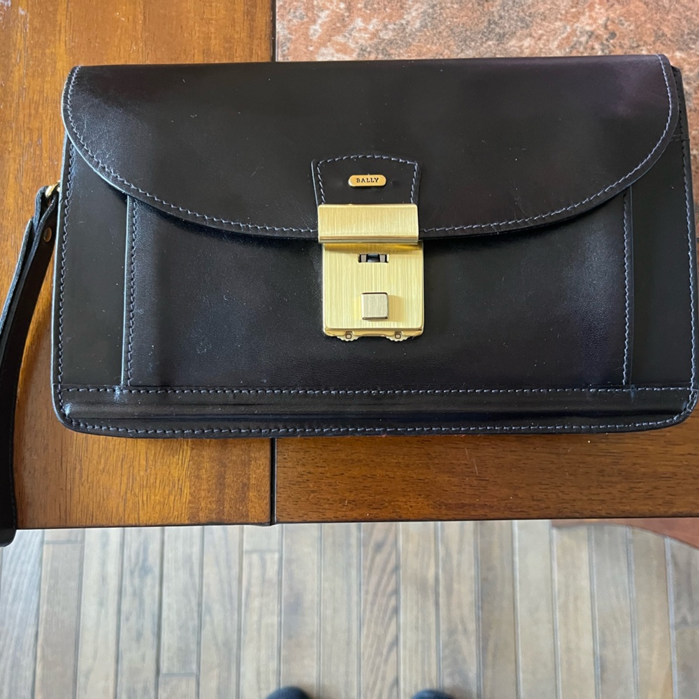 Bally Black Leather Wristlet with Gold Lock